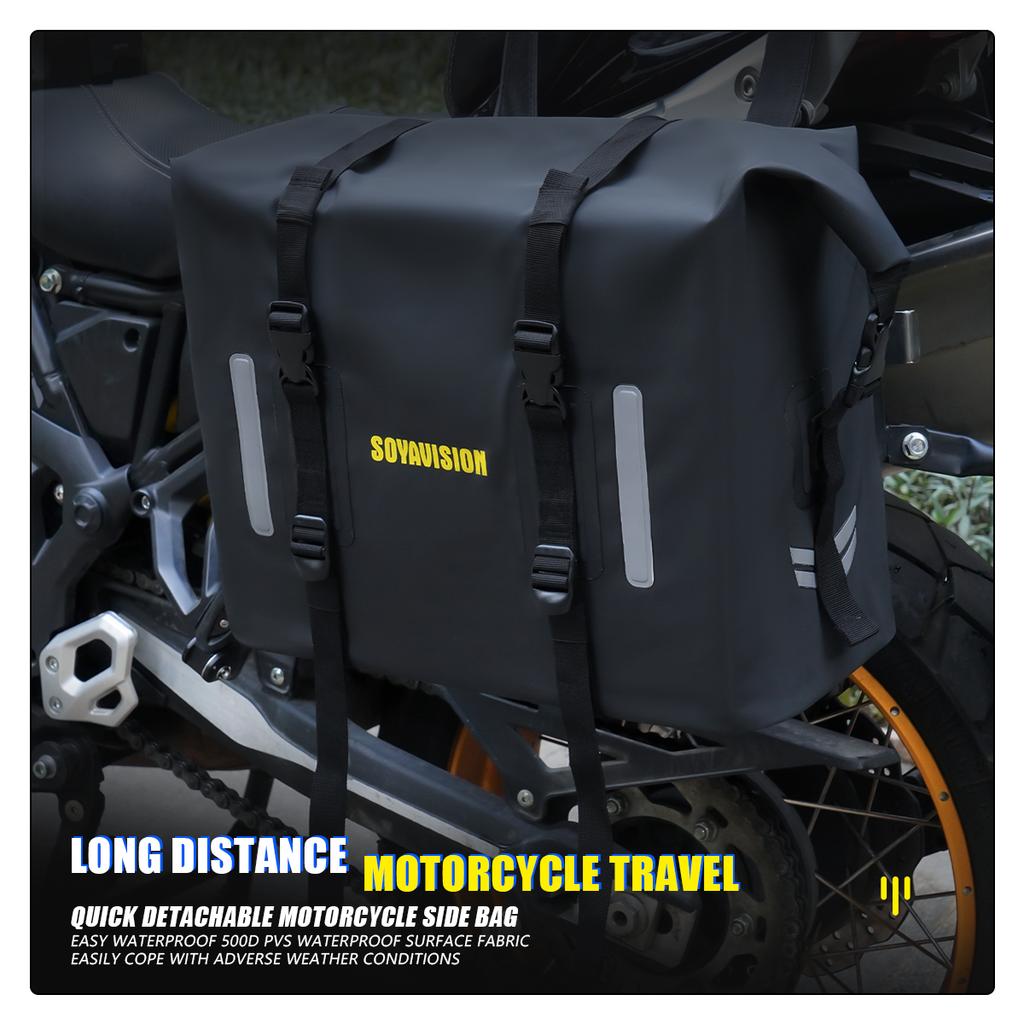 SOYAVISION Motorcycle Side Bag Fully Waterproof Inside  30L Universal Hook Saddle Bag With Removable Motorbike Luggage