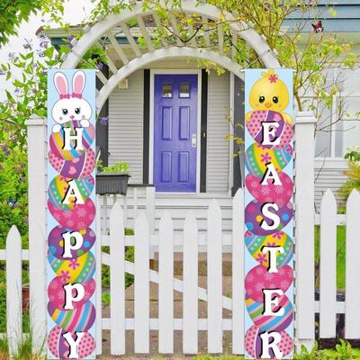 Cute Polyester Easter Door Banners Easter Celebration Vibrant Happy Easter Couplet Easter Egg Bunny Flags Festive Home