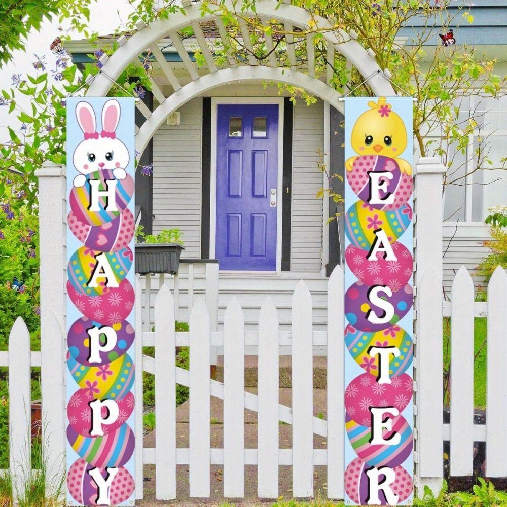 Polyester Happy Easter Couplet Vibrant Easter Door Decoration Easter Door Banners  Festive Home
