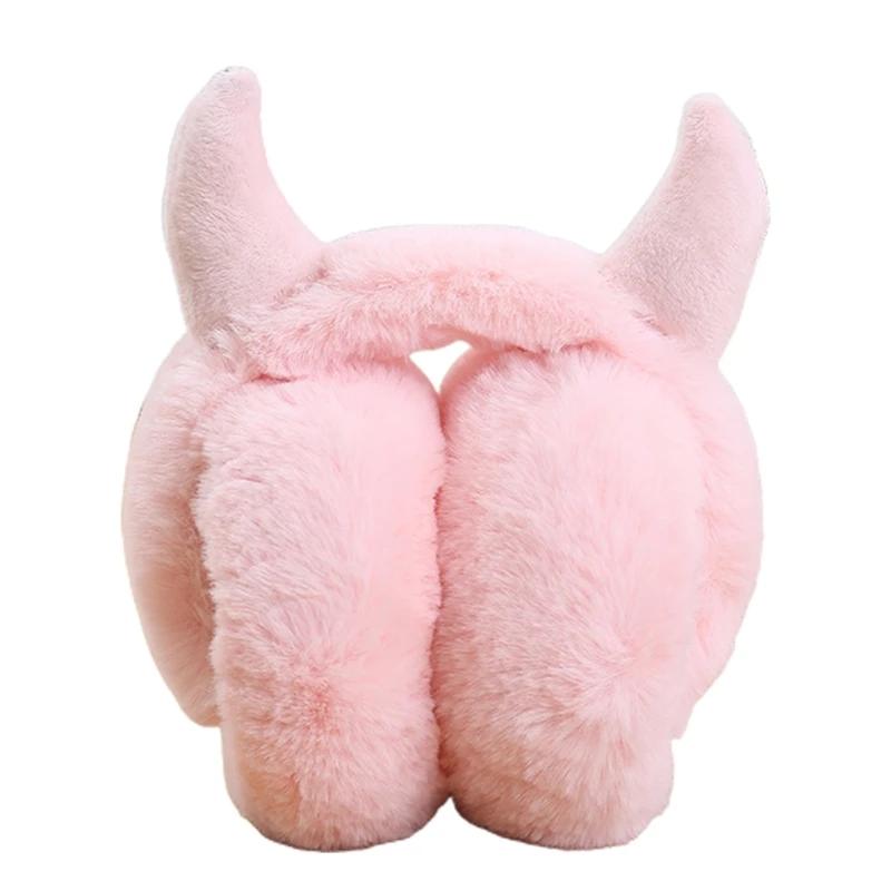 Adjustable Earmuffs Foldable Gifts Winter Girls Earmuffs Kids Plush Winter Outdoor Ear Warmers With Horns Christmas