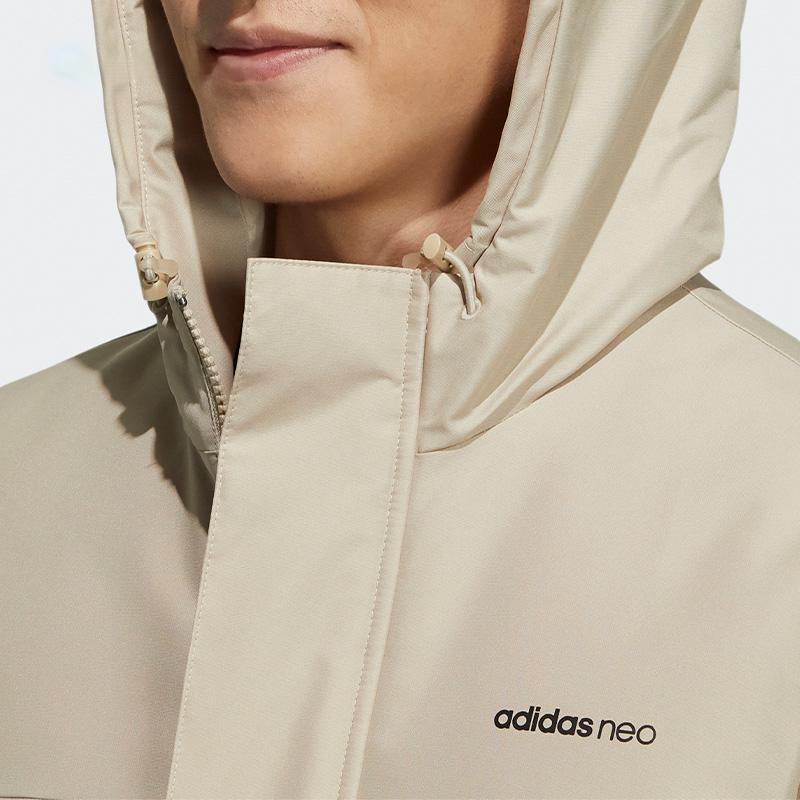 Adidas Neo Printed Logo Zip-Up Hooded Cotton Jacket Men Jackets Beige GP4854