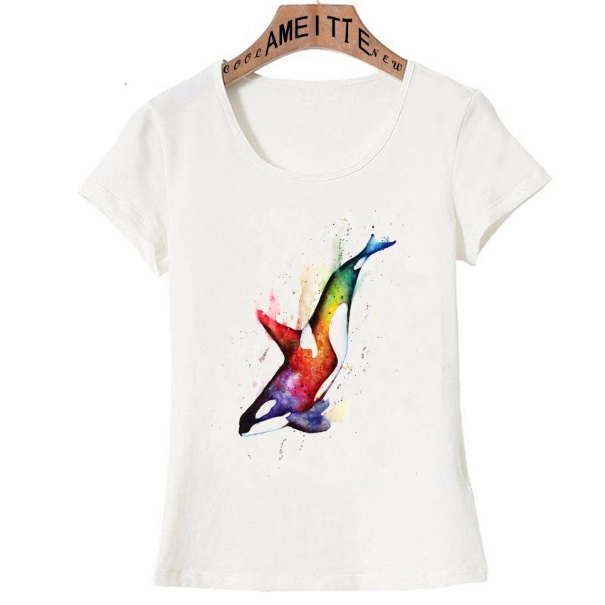 Watercolor The King Orca Print T Shirts Tattoo Art Killer Whale Design T Shirts Funny Summer