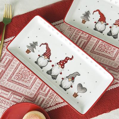 Christmas Ceramic Rectangular Plate Santa Relief Pattern Kitchen Household Tableware Shallow Plate Creative Western Steak Plate