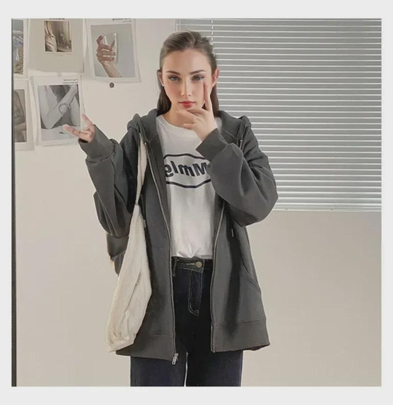 Women’s Loose Fit Hooded Cardigan - Early Autumn Zipper Sweater, Trendy Korean Style for Students.