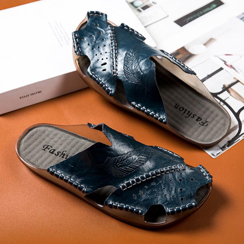 Fashion 2024 New Casual Men's Soft Slippers Comfortable Men Summer Leather Sandals Roman Summer Outdoor Beach Sandals Black