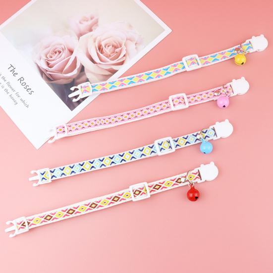 Yousheng Pet Necklace Colorful Grids Pattern Anti-suffocation Fine Workmanship Breakaway Pet Cats Collars with Bell for Valentines Day