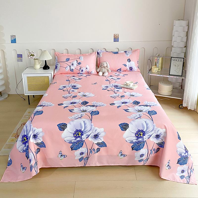 Flower Printed Flat Bed Sheets for Double Bed Single/Queen/King Reactive Printed Top Sheets for Beds sabanas cama Bed Linen