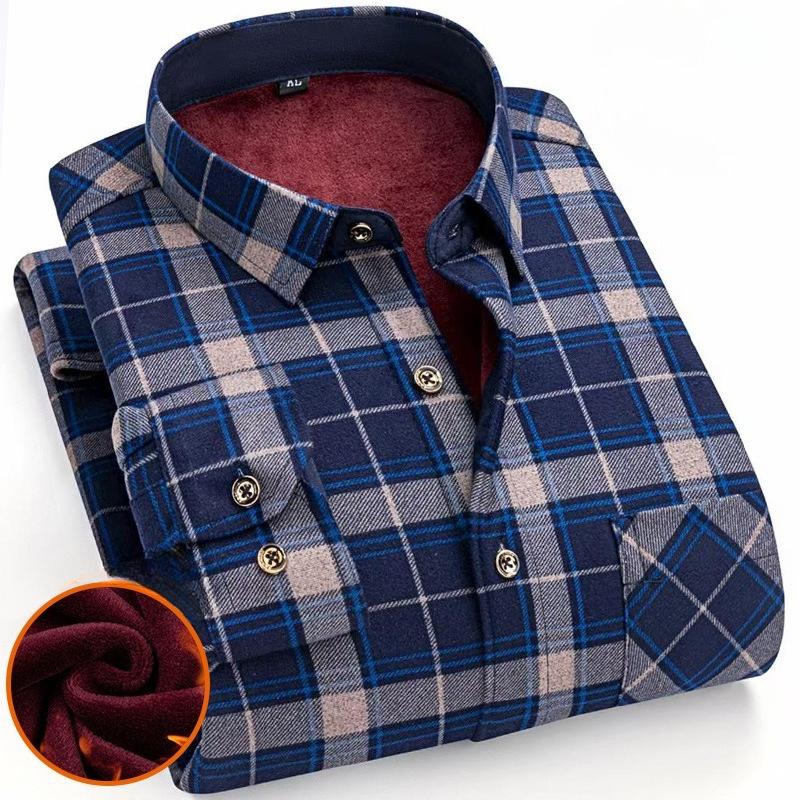 Men's Winter Sherpa Lined Flannel Shirt Jackets Long Sleeve Button Down Fleece Dress Shirts for Men Casual Warm Comfortable Thermal Shirt With Pockets