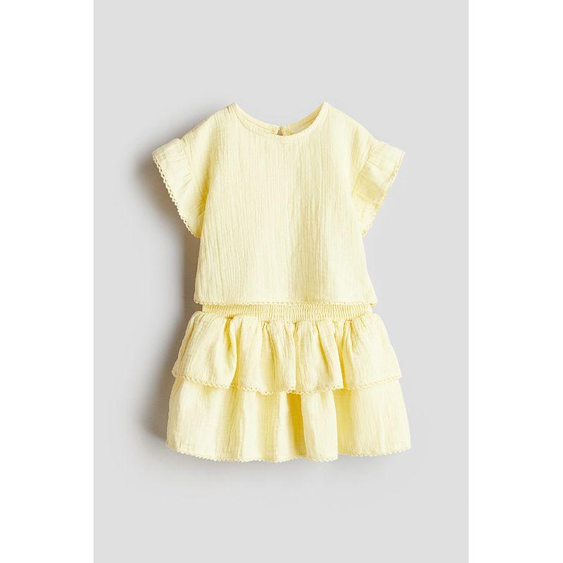 

Детская одежда HM Костюм для девочки 2 предмета 2025 Лето Новое поступление Хлопок Тонкая ткань Двойка Короткий рукав Юбка Лист лотоса 1274304