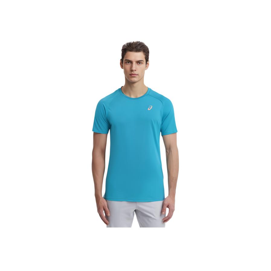 Asics Solid Color Outdoor Casual Sports Crew Neck Short Sleeve T-Shirt Men Tops Blue 2011C701-403