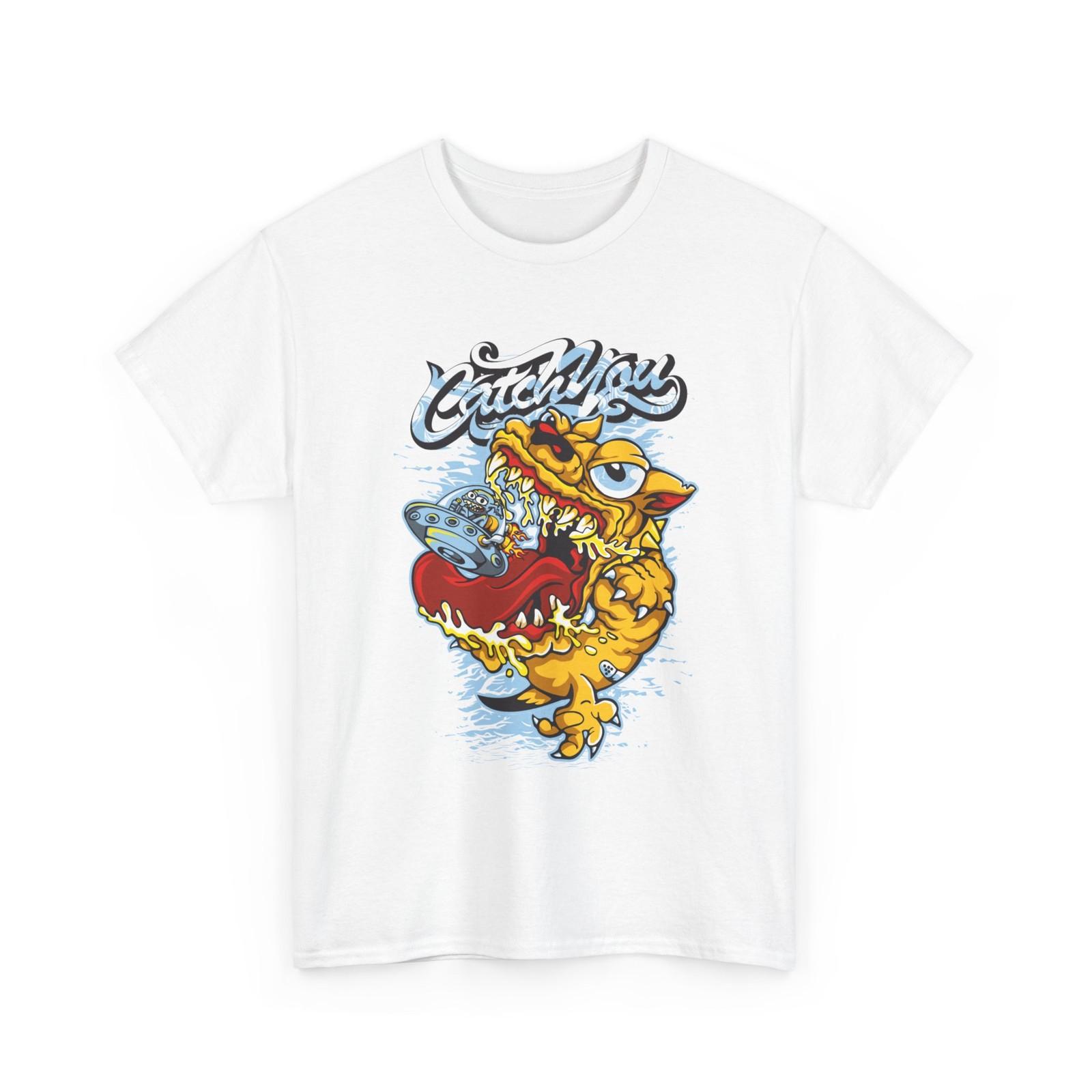 Catch You Monster Cartoon Tee | Monster Eating UFO Graphic Shirt, Funny T-Shirt S разноцветный
