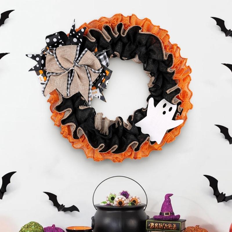Halloween Holiday Wreath Hanging Ornaments Artificial Wreath for Front Door Farmhouses Garden Yard Halloween Decorations