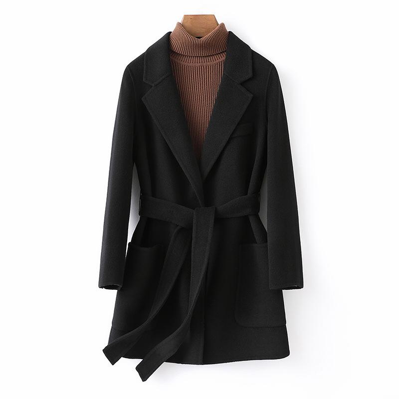 

Пальто из новой шерсти, женская мода, высококачественное двустороннее пальто из шерсти без кашемира L（120~140） чёрный