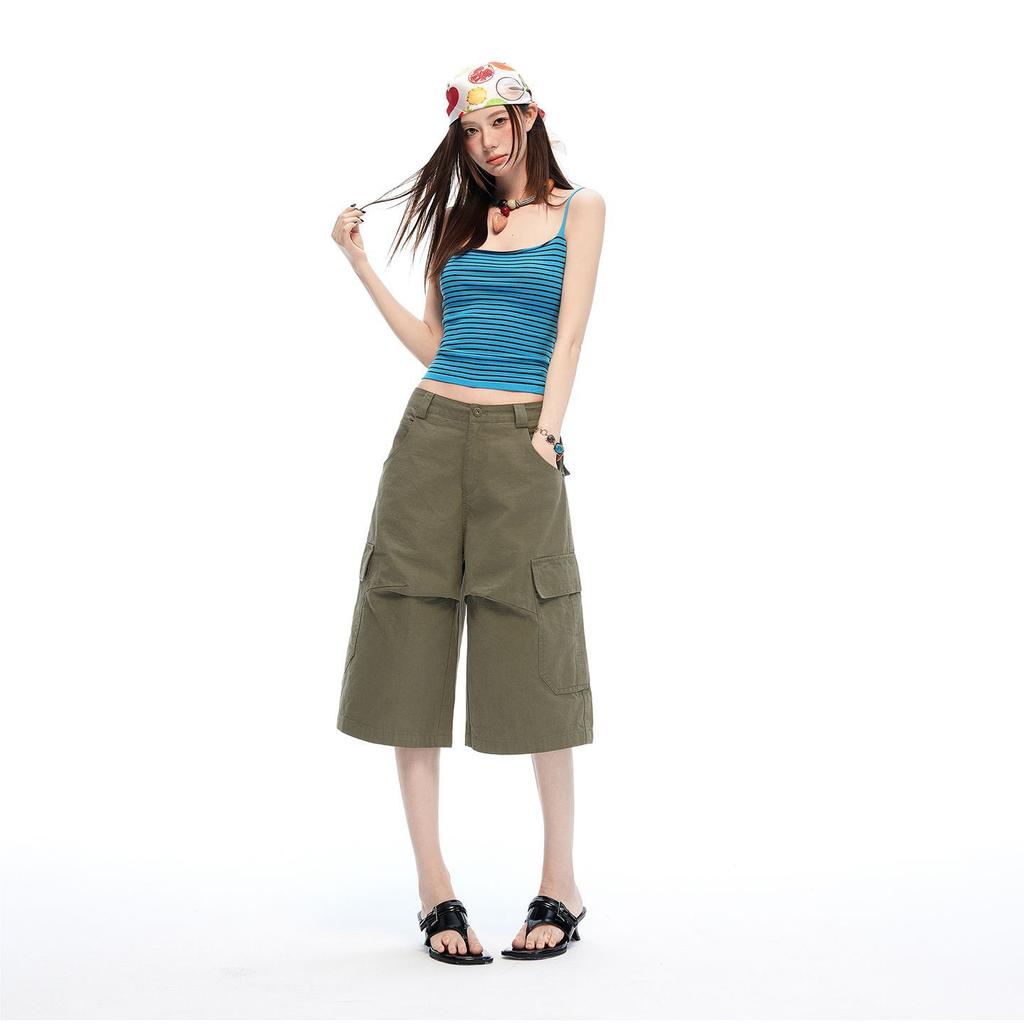 High Waist Loose Multi Pocket Cropped Capri Pants For Women Casual Trousers Trendy Versatile Loose Straight Slimming FigureFlattering Style