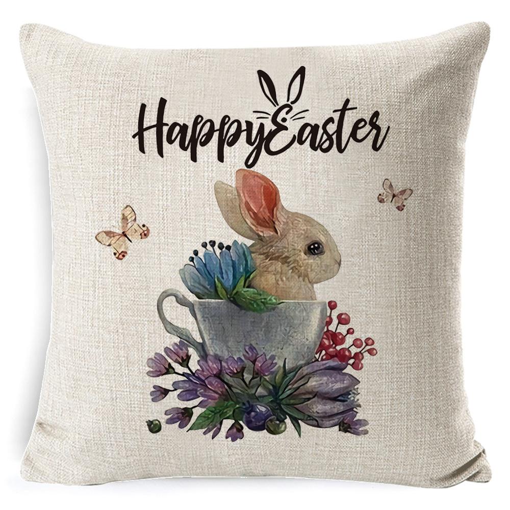New Digital Printing Easter Theme Pillow Cover Cushion Cover Cute Bunny Truck Animal Pillow Cover