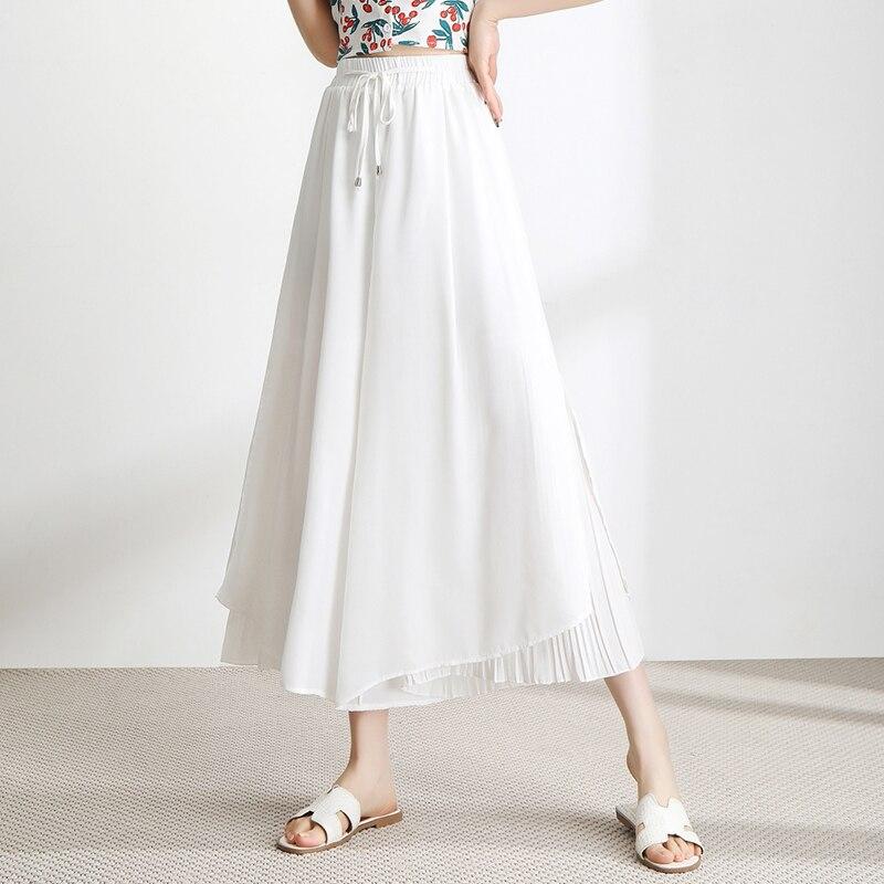 

Женские брюки больших размеров, женские шифоновые однотонные широкие брюки, эластичные брюки, брюки XS белый