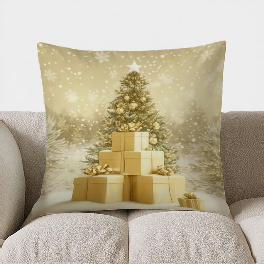 Home Decor Christmas Tree With Gifts Decorative Pillow Cover Pattern Cushion Cover Suitable For Sofa Bedroom Car Pillow Cover