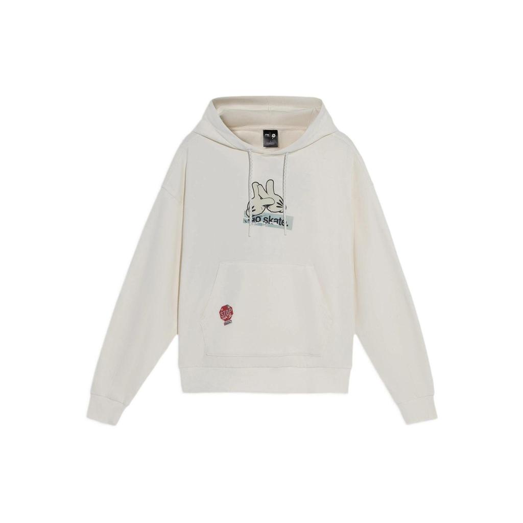 Li-Ning X OG_SLICK Serie Skateboard Estampado Gráfico Sudadera Holgada Jersey Unisex Tops Blanco Roto AWDS173-2