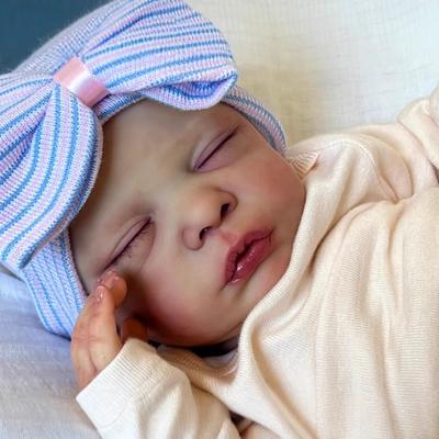Reborn Baby Doll Romy Cute 18 Inch Lifelike Asleep Soft Cloth Body Simulation Newborn Doll Wear Pretty Bow Hat 3D Painted Realistic Baby Doll Kid Toys