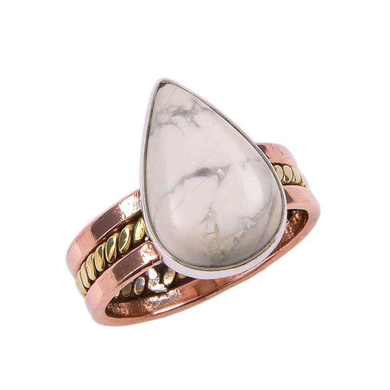 Přírodní Howlit Jaspis 925 Ryzí Sterlingové Stříbro Šperky Dvoubarevný Prsten V.7.5 B3D50