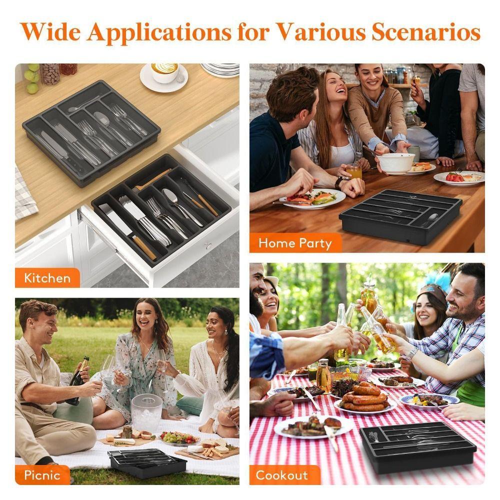 6 Grids Kitchen Cutlery Storage Box Plastic Tableware Cutlery Tray  Kitchen Supplies