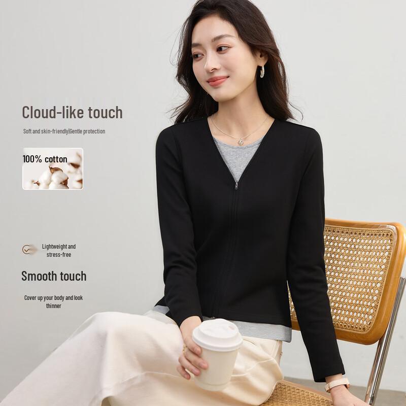 Hstyle Smart Commute Women s Faux Two-Piece Zipper Long Sleeve T-Shirt S