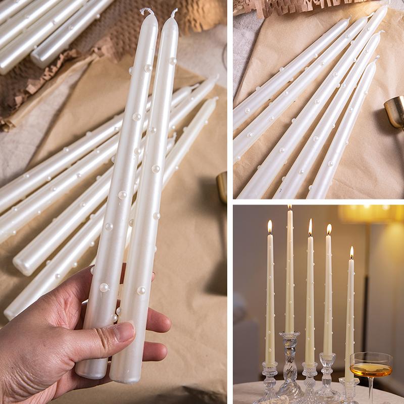 2 Stück/Set Rauchfreie Aromatherapie-Kerzen Hochzeits-Langstielkerzen Europäischer Stil Sojawachs Party Perlenkerzen Zuhause 20/30cm