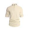 Men's Solid Color Stand Collar Long Sleeve Cotton Linen Shirt Plus Size Casual.
