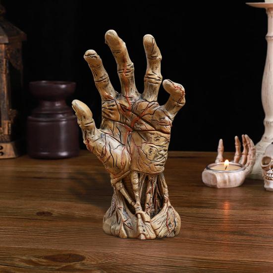 Halloween Demon Hand Statue Gothic Zombie Hand Figurine Resin Creepy Palm Sculpture Home Office Desktop Ornament Decoration