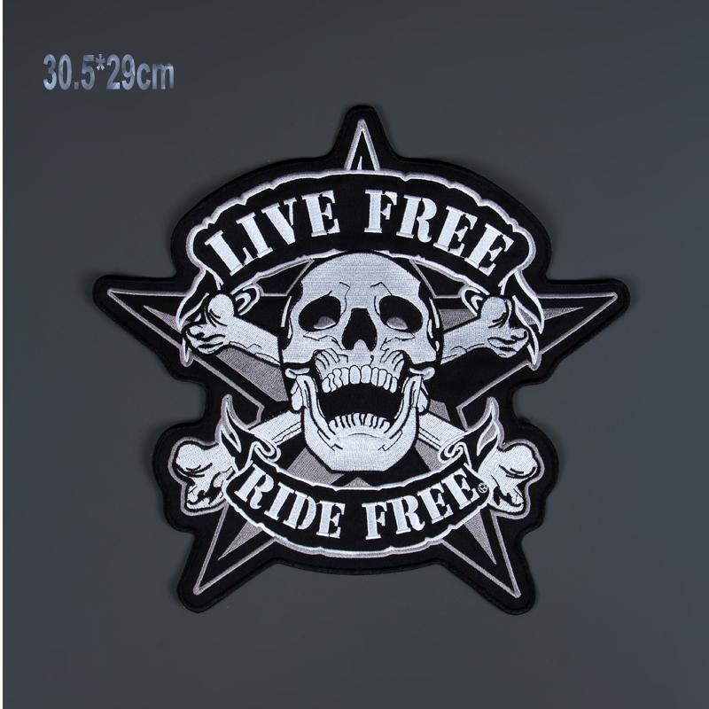 Custom  free Hand  Embroidered Patch for Motorcycle Biker Jacket,  LIVE FREE RIDE FREE  Design, 30.5*29cm 30.5*29cm чёрный