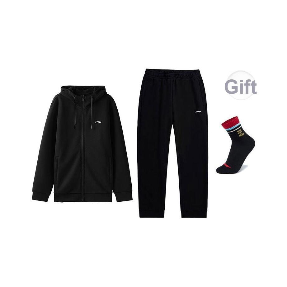 

Li-Ning Hooded Solid Color Simple Zip Long Sleeve Jacket Comfortable Long Pants Casual Sports Suit Men suit AWDVG73-1+AKLUE31-1