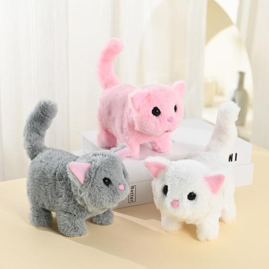 Kids Electric Plush Cat Toy Walking Head Shaking Tail Wagging Interactive Kitten Plushie Toy Toddlers Boys Girls Educational Simulation Animal Toy