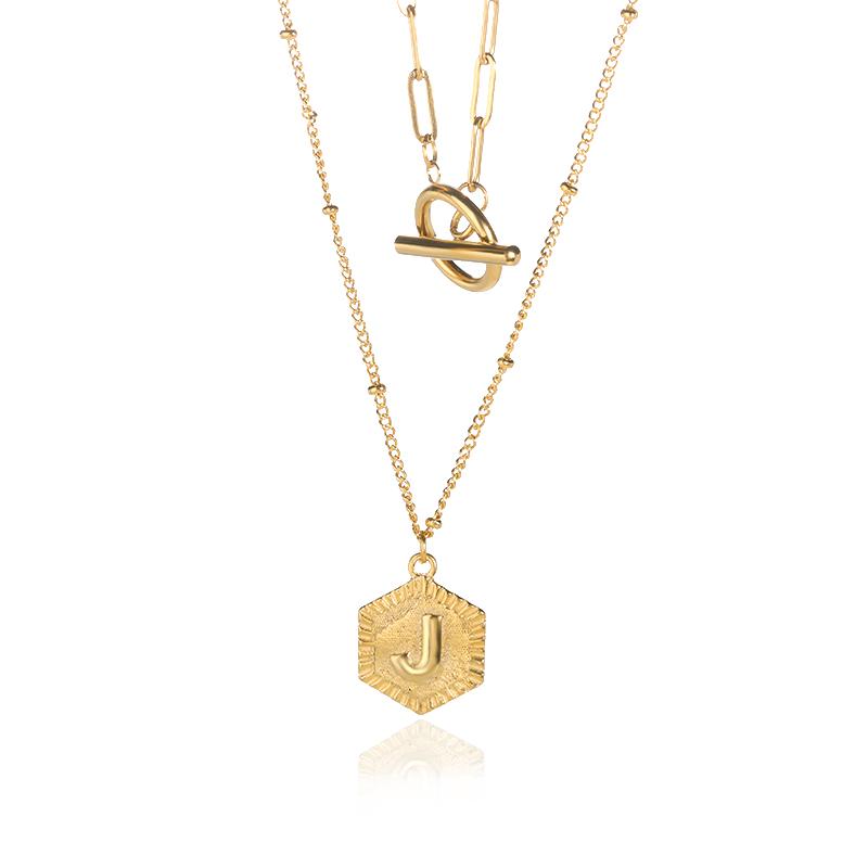 

Многослойные ожерелья из нержавеющей стали, простые круглые подвески с буквами A-Z, ожерелье для женщин в стиле бохо, аксессуары с геометрическими буквами