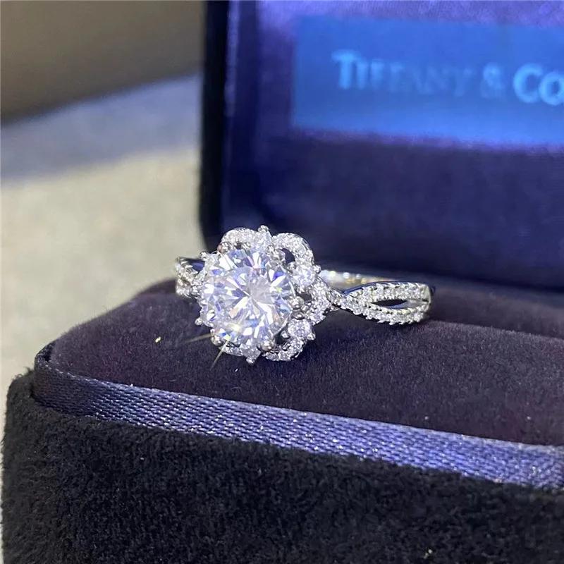 SACE GEMS GRA Certified D Color 1-2ct Moissanite Ring 925 Sterling Silver Plated with 18k White Gold Ring for Women Fine Jewelry