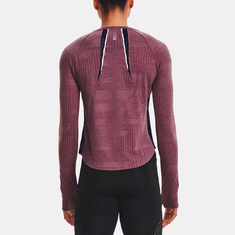 Under Armour Casual Sports Running Crew Neck Long Sleeve T-Shirt Women Tops Gray Purple 1367533-554