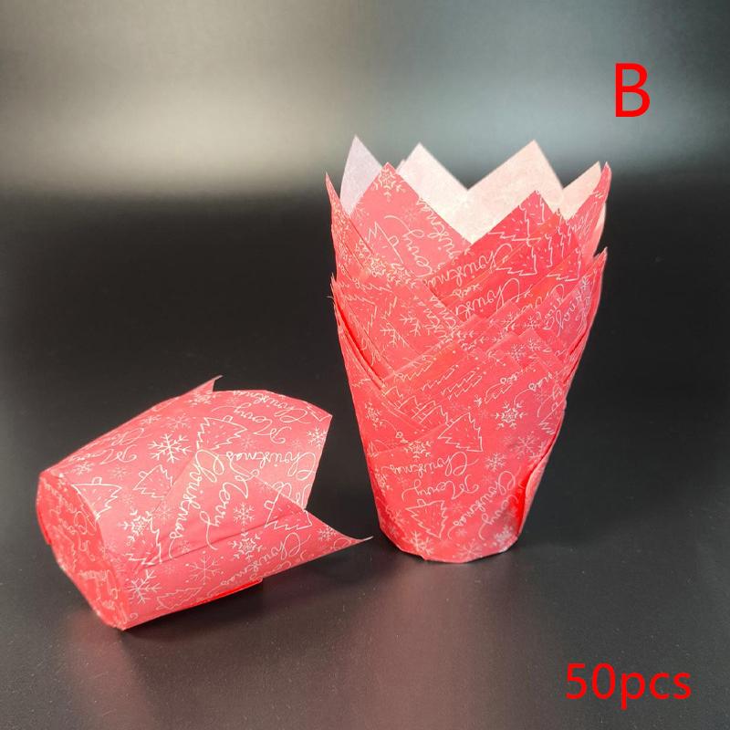 50pcs Christmas Tulip Muffin Cupcake Paper Cups Oilproof Cupcake Liner Baking Muffin Box Cup Cake Decorating Tool Wrap Cases