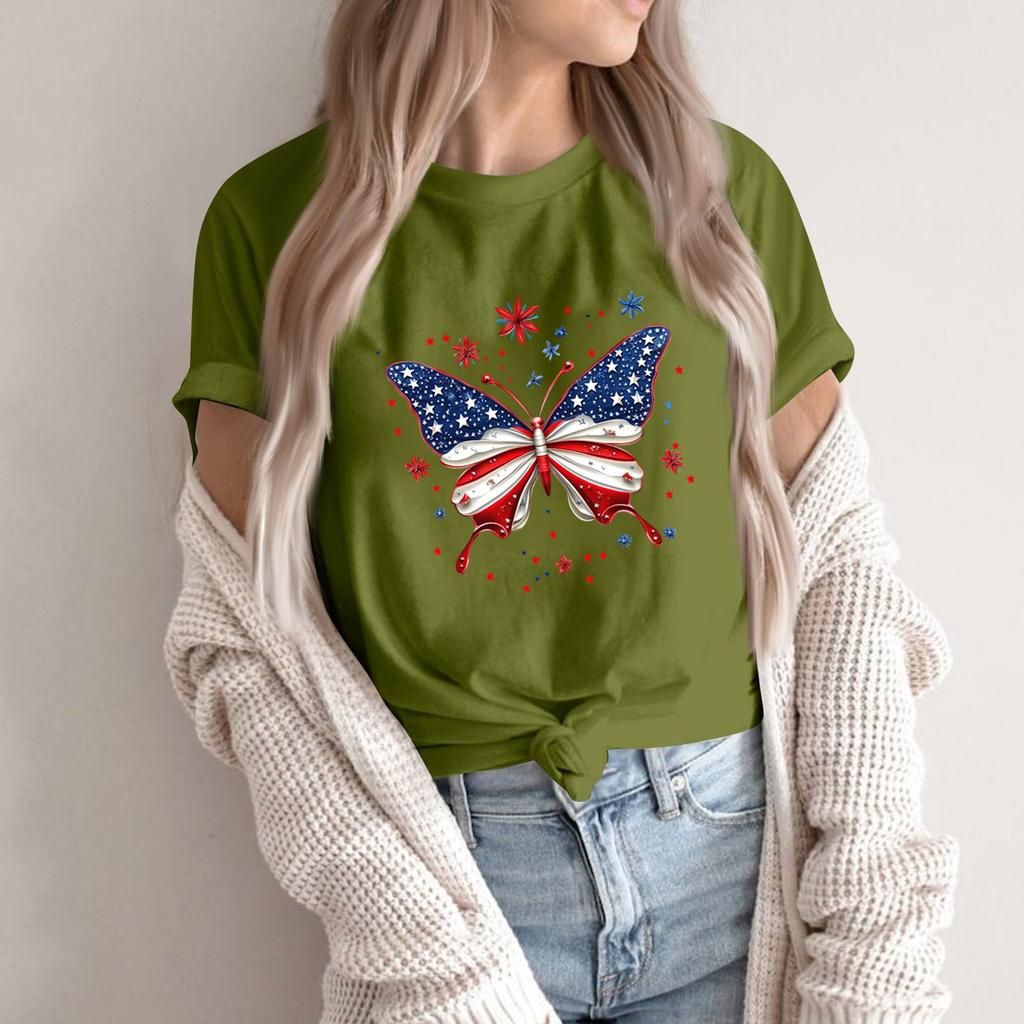 Women's Round Neck Printed Short-sleeved T-shirt Top