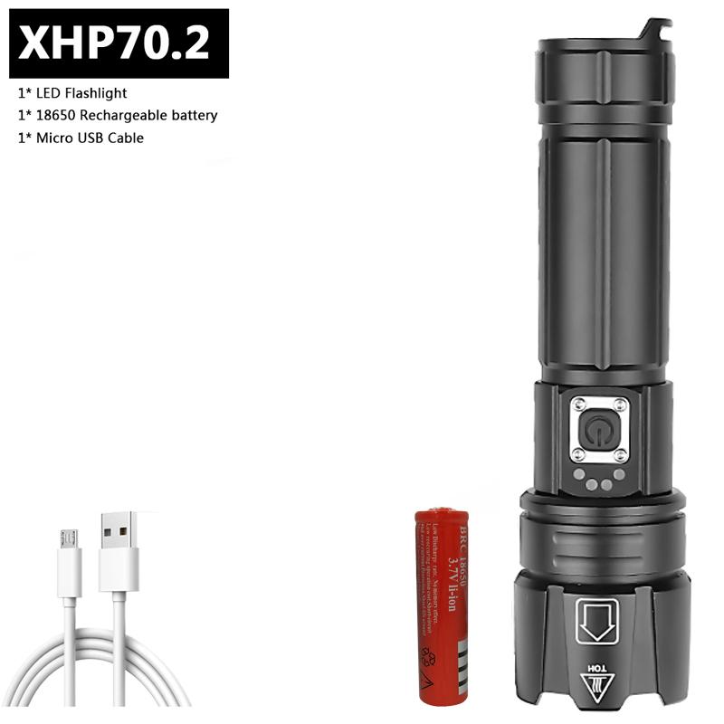 XHP70.2 Powerful Led Flashlight USB Rechargeable 18650 Battery Power Bank Flash Light Torch Aluminum Zoomable Waterproof Lantern