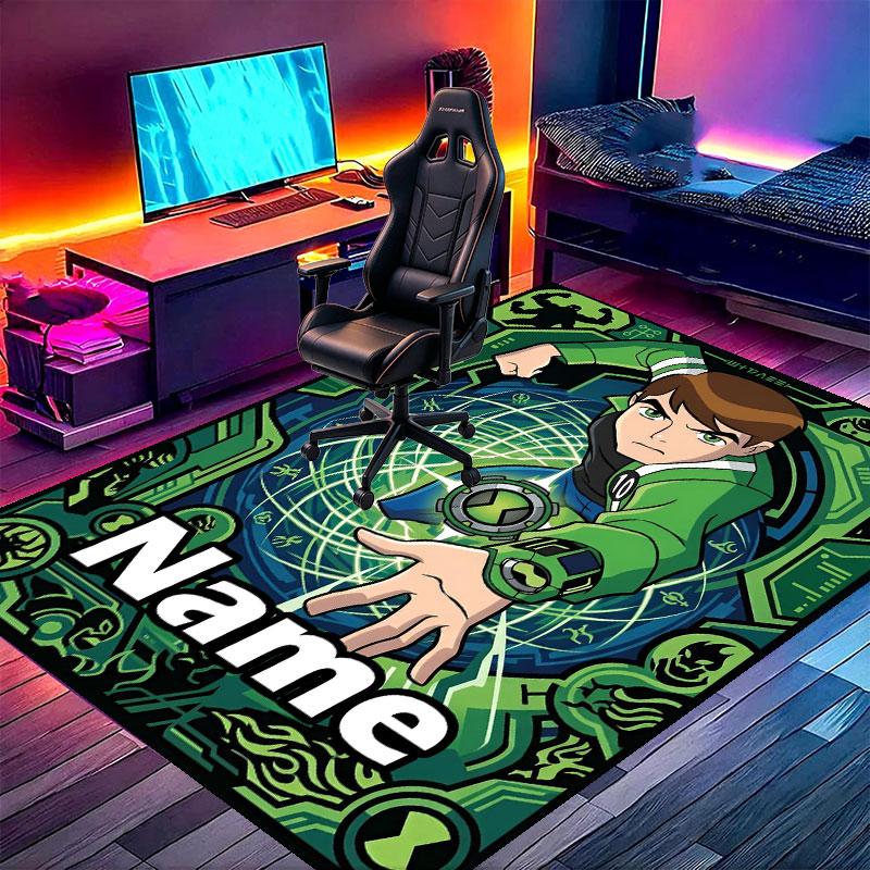 Custom Name Personalized Ben 10 Cartoon Print Carpet, Versatile Home Decor Rug, for Playroom, Apartment, Balcony, Entryway, Hallway Gift