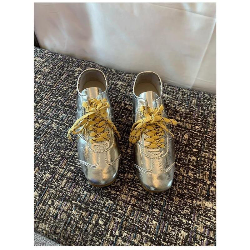 Sheepskin new spring and autumn ballet style silver inner height increase women's casual sports shoes sub-lace-up flat baseplate shoes