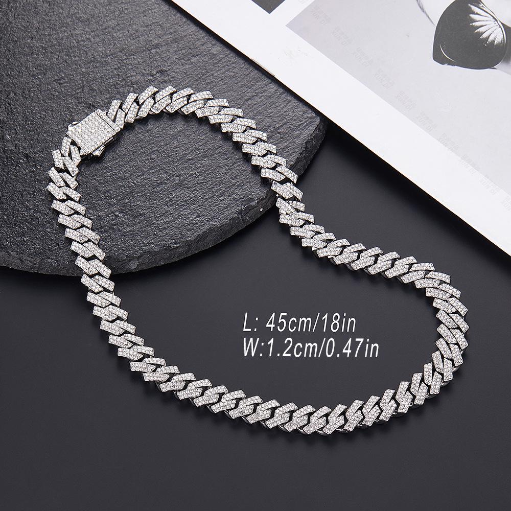 12mm Cuban Chain Rhinestone Hip-Hop Necklace – High-Quality, Versatile Design.