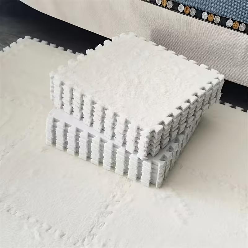 4-20 Piece Plush Baby Interlocking Floor Mats Thickened Warm Non-slip Suitable for Bedrooms Living Rooms and Kitchens 30x30cm 4Pcs