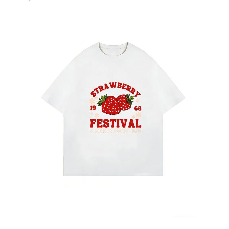 Oversized T-Shirt Black Strawberry Festival Graphic Print With Text A Berry Good Time Casual Wear For Summer Outings And Festivals