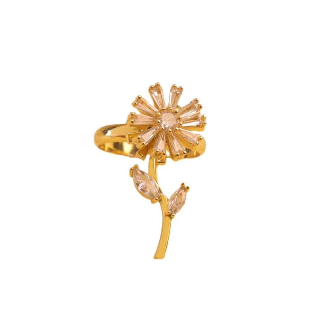 New Light Luxury Adjustable Ring Sunflower Zircon Simple, Fresh, High End Open Ring
