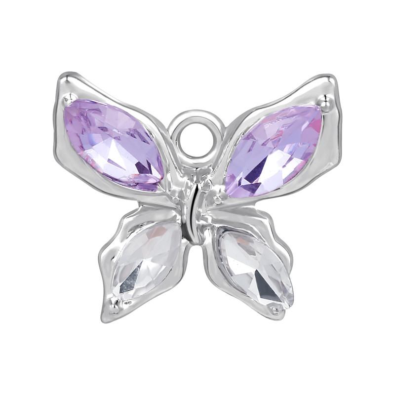 Colorful Crystal Heart Bow Knot Butterfly Sun Pendant Beads Stainless Steel Charms Earrings Necklace Woman Jewelry DIY Making