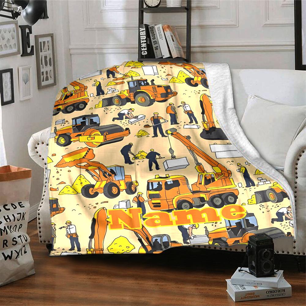 Custom Name excavator Theme Printed Blanket - Perfect for Couch, Bed, Travel & Outdoor Use | Machine Washable, Cozy & Durable.