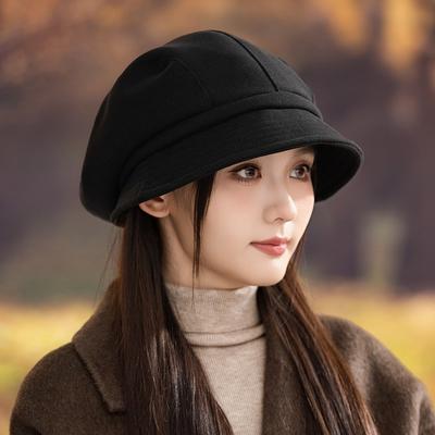 Herbst- und Wintermütze Damen Retro vielseitig Entenschnabel Baskenmütze großer Kopfumfang kleiner Bucket Hat