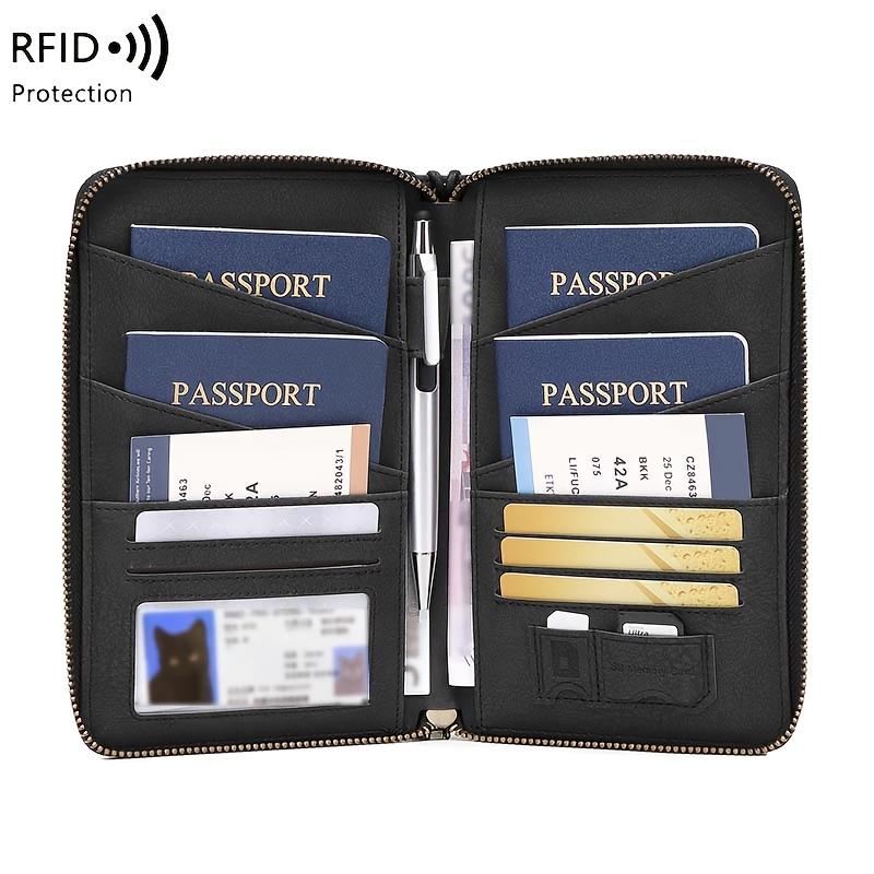 Rfid Shielded Multi Function Passport Holder Vertical Card Wallet Travel Organizer For Cash Cards Id Document Daily Outdoor Use