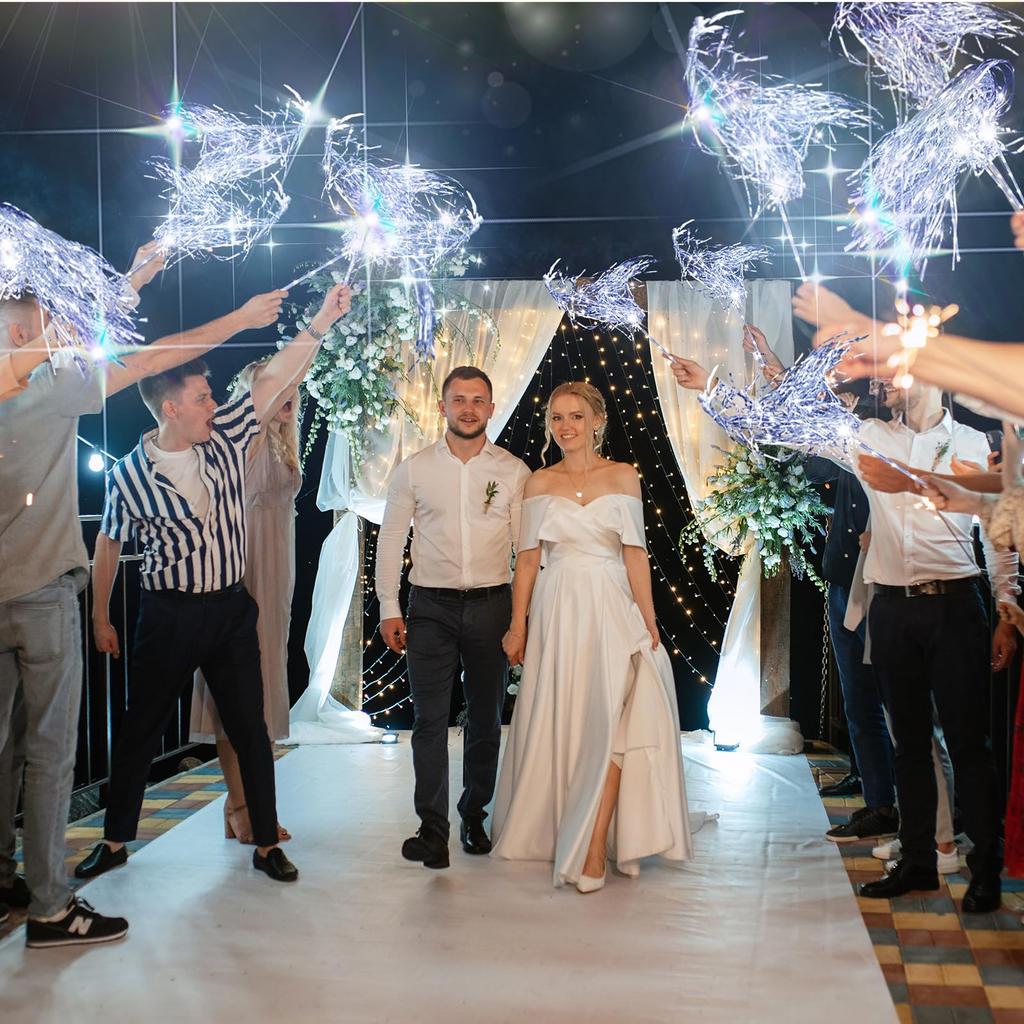 12-60Pcs Light Up Wedding Sparklers Wedding Wands Ribbon Streamers LED Silk Fairy Wands with Bells for Birthday Concert Raves