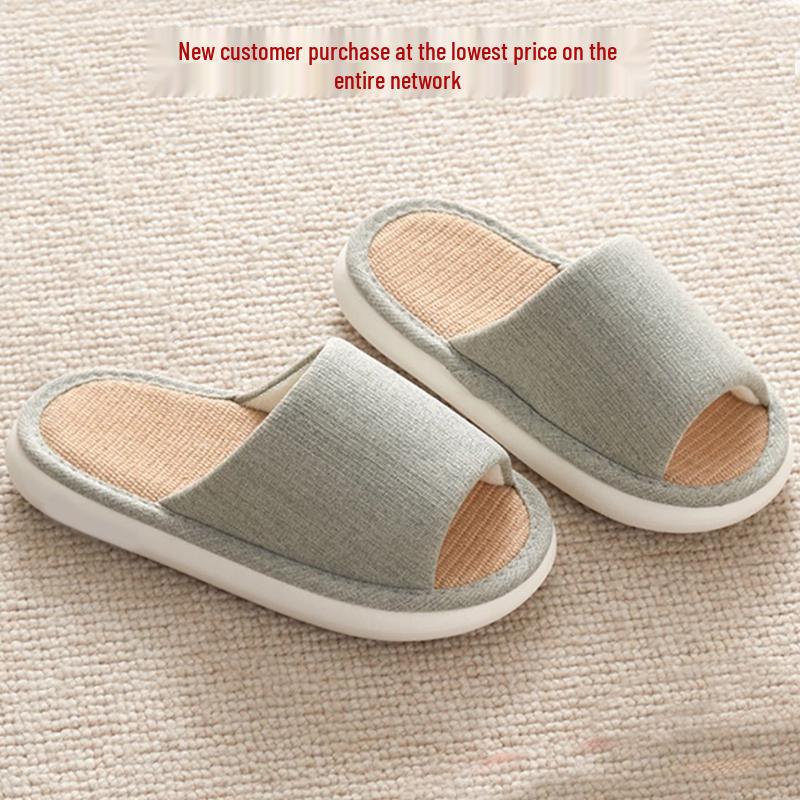 Japanese Linen Home Slippers - Silent, Non-Slip, Cotton Linen, Sweat-Absorbent, Breathable Indoor Shoes for All Seasons.